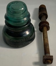 Vintage Hemingray No. 40 Aqua Blue/Green Glass Insulator Made in USA w/ Rod!
