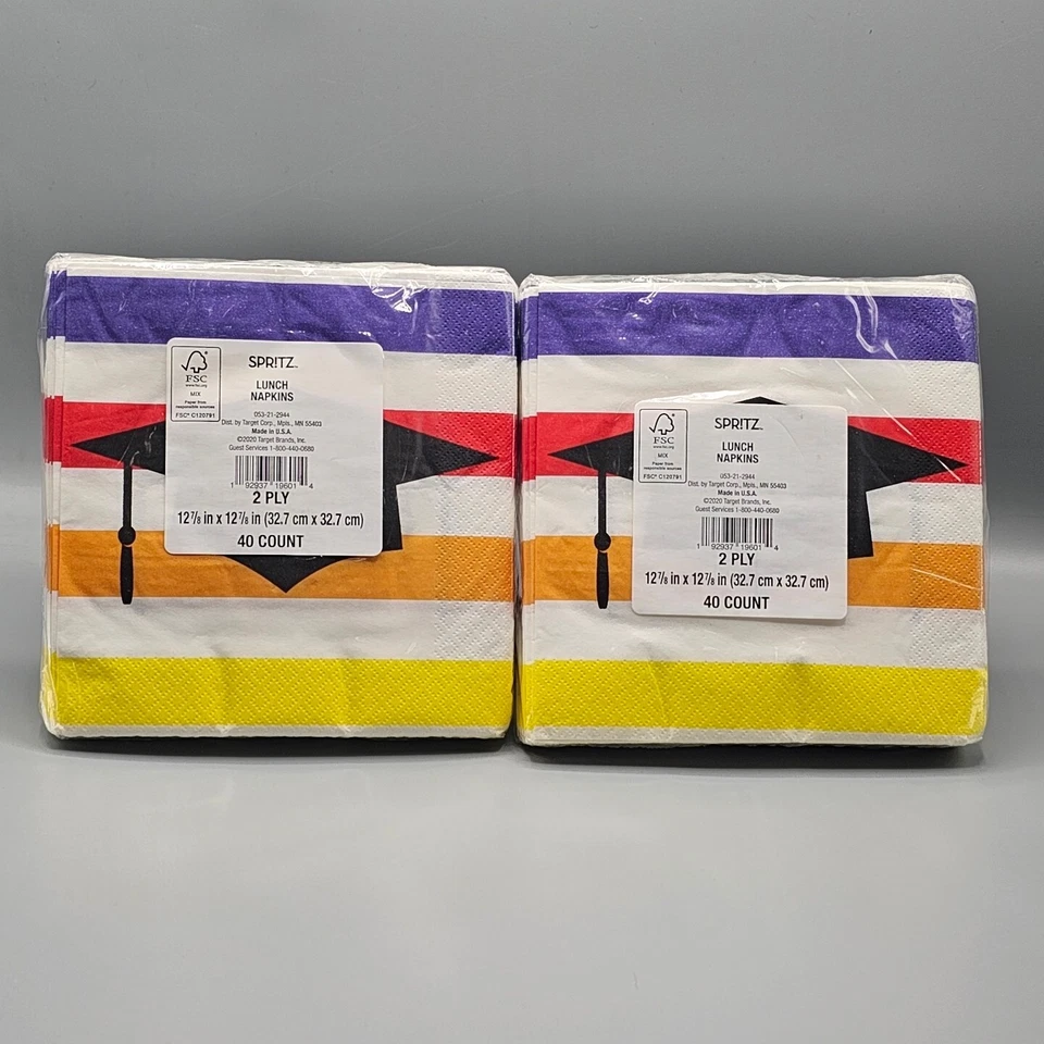 Servilletas de graduación de Spr!tz 2 capas servilletas de almuerzo 40ct cada fiesta a rayas lote de 2 Foto 2 de 4
