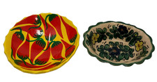 Vintage Mexican Trinket Bowls Hand Painted Flat Bottomed Oval and Round 3 Legs