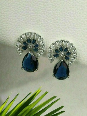 Blue Sapphire 3CT Pear Cut Simulated Diamond Drop Earrings 14K White Gold Plated