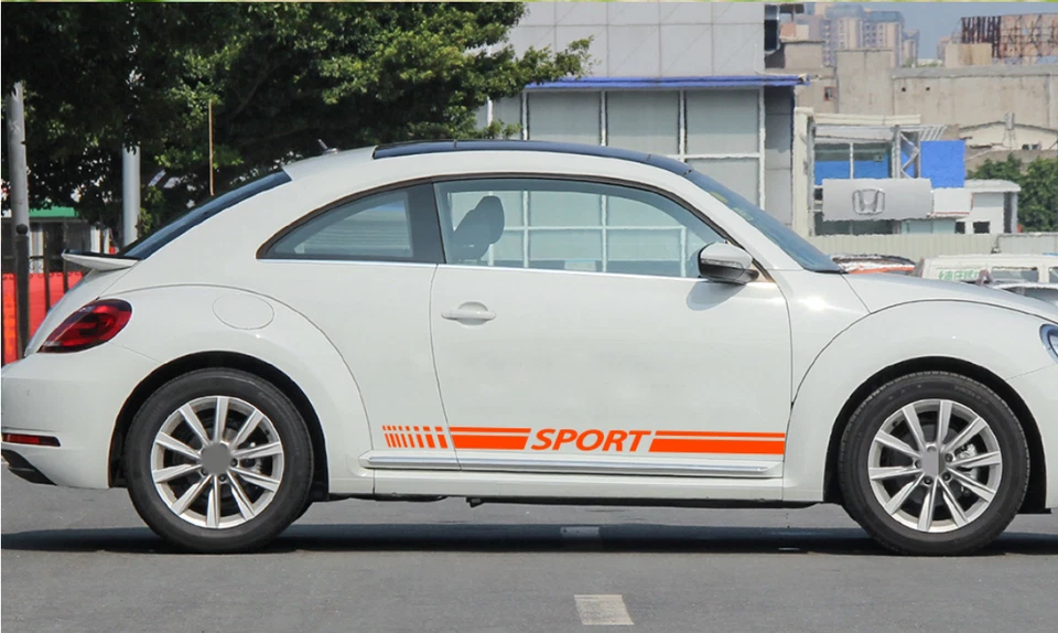 Calcomanías de vinilo para Volkswagen VW Escarabajo 2 piezas puerta lateral raya coche deportivo pegatina Foto 4 de 4