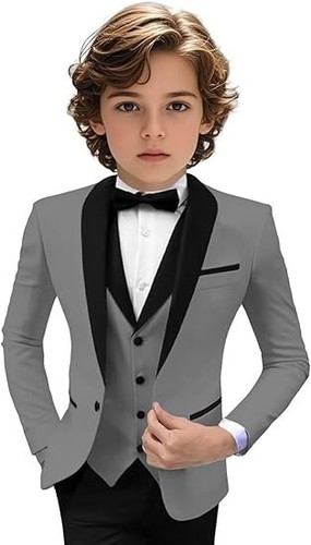 Boy Suit Shawl Lapel Evening Party Wedding Groom Blazer Vest Pant Three Pieces - Picture 7 of 31