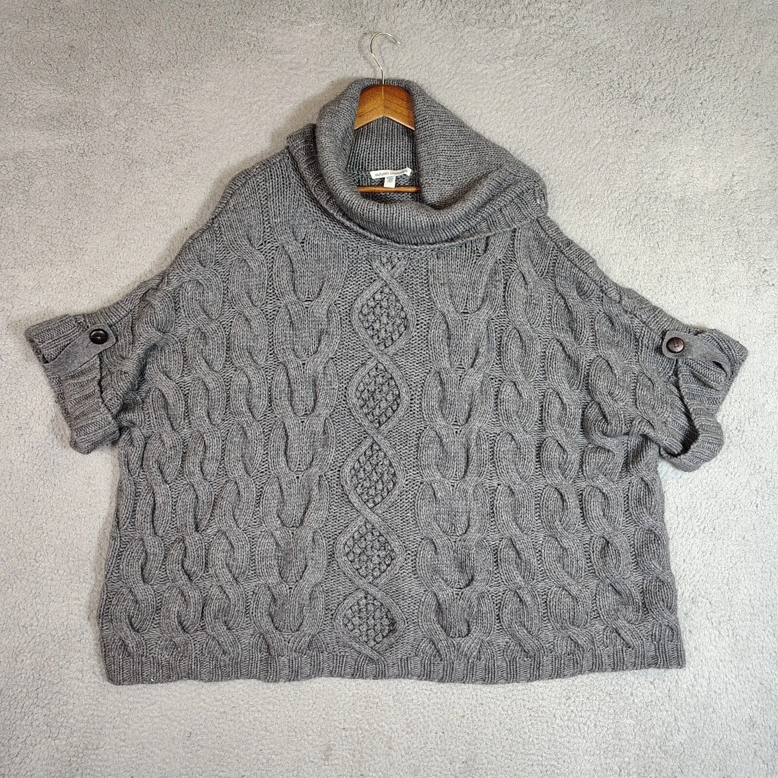 Autumn Cashmere Poncho Womens One Size Gray Merino Wool Blend Cable Knit Italian