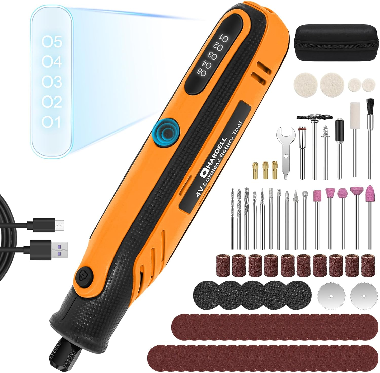 HARDELL 4V Cordless Rotary Tool Kit with 5-Speed LCD Display and Rechargeable Battery