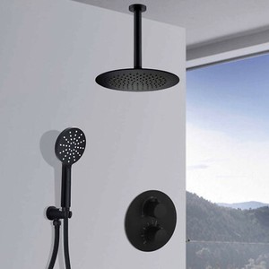 Black 9 Rain Shower Head Ceiling Set Handset Kit 2 Way