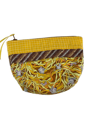 Small Make Up Tote Bag - Cute Mice with Cheese Motif - 6.5''W, 5''L, 2''Deep