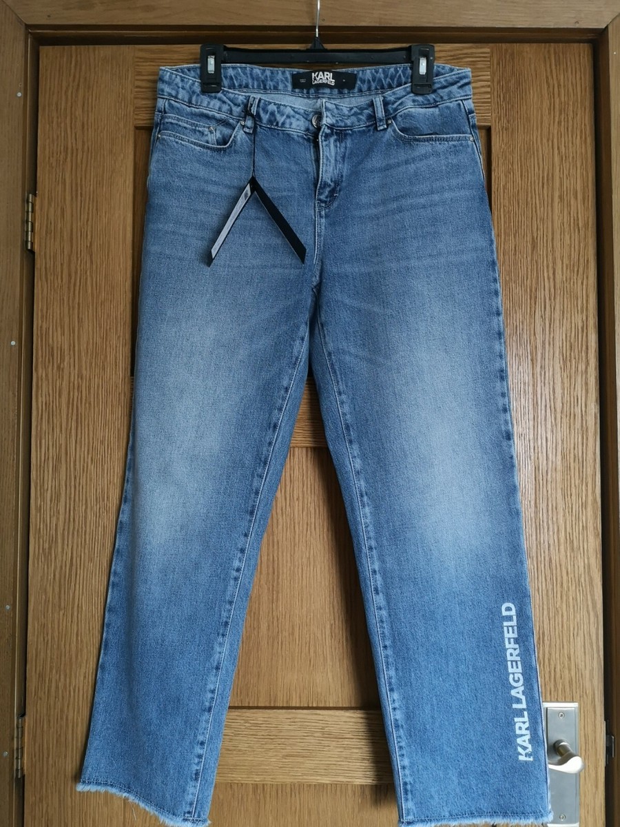 KARL LAGERFELD JEANS, Top crop de denim cu terminatie franjurata, Albastru melange, XS