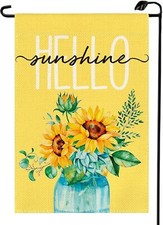 Hello Sunshine Summer Sunflower Garden Flag 12X18 Inch Double Sided for outside