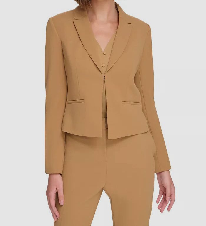 Calvin Klein Women's Brown Scuba-Crepe Open-Front Blazer Jacket Petite Size 12P