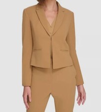 Calvin Klein Women's Brown Scuba-Crepe Open-Front Blazer Jacket Petite Size 12P