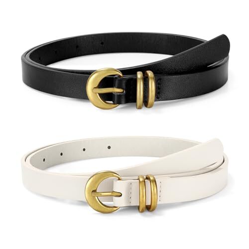 2 Pack Women Skinny Leather Belt for Jeans Pants Thin Waist  display picture 1