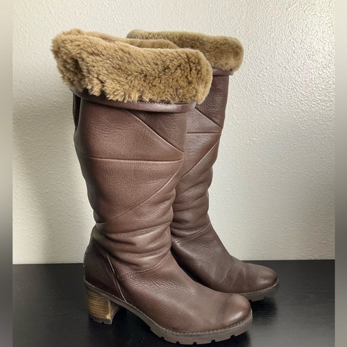 UGG Avery Stout Leather Water Resistant Cuffable High Heeled Boots Women's 8.5 - Picture 2 of 14