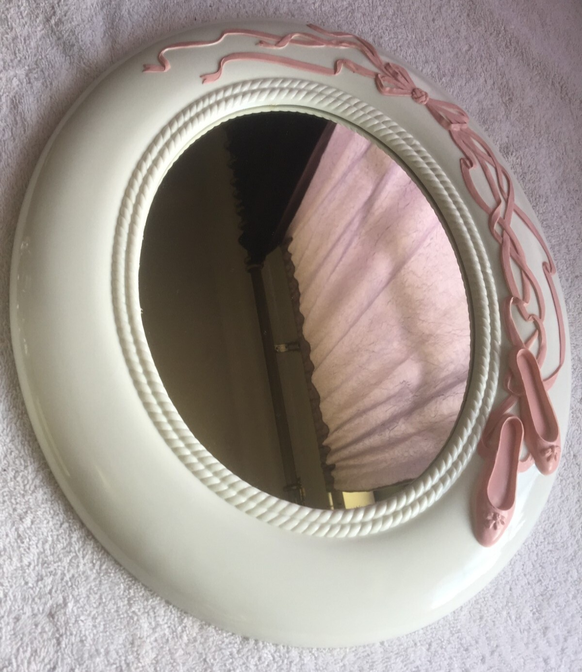 VTG Home Interiors Oval Mirror Pink Ballerina Shoes and Ribbon 14 3/4