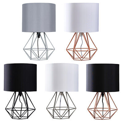 Angus Industrial Bedside Table Lamp, Angus Geometric Table Lamp With Black Shade