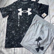Under Armour Youth Boys Black Gray Outfit Set Dri Fit NEW
