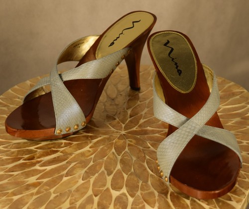 Women Shoes Sandals, Nina, High Heel Wooden Platform, Size 9, Blue, NEW with Box - Picture 20 of 24