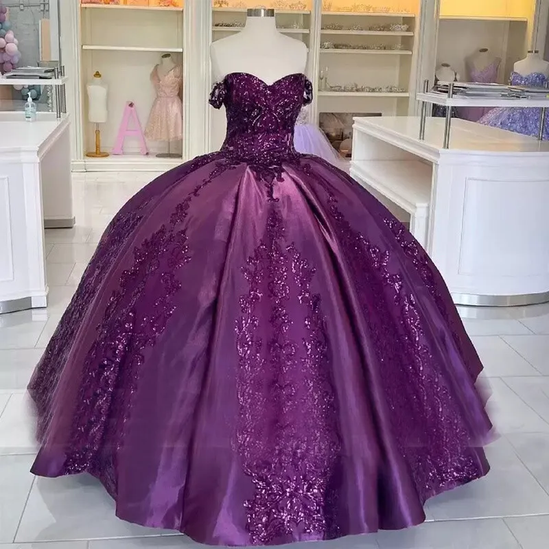 Buy Elegant Purple Satin Sweetheart Long Prom Dresses With Pockets OP452