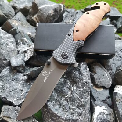 High Quality Light Color Wood Handle Outdoor Hunting Rescue Folding Knife Tool
