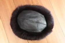 Vintage Black Leather  Fox Fur Pillbox Style Hat