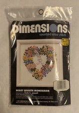 Dimensions Cross Stitch Kit 6515 Heart Wreath Monogram Vintage 1987 flowers 5x5"