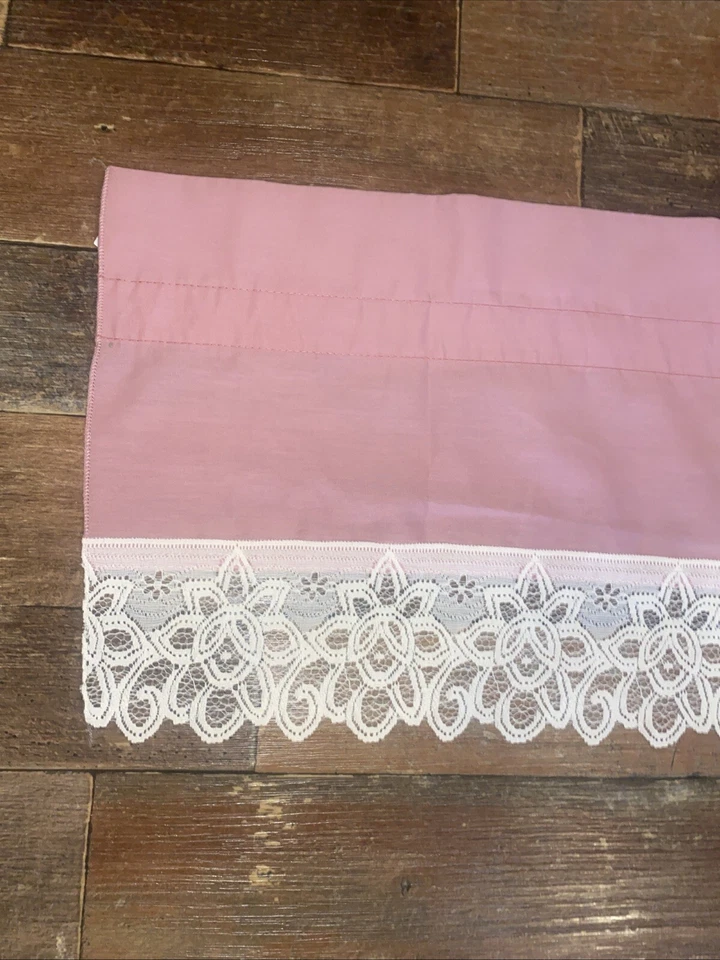 1-Panel Cortina Cenefa Rosa Polvoriento Encaje Blanco De Colección Floral Cottagecore EE. UU. Foto 3 de 4