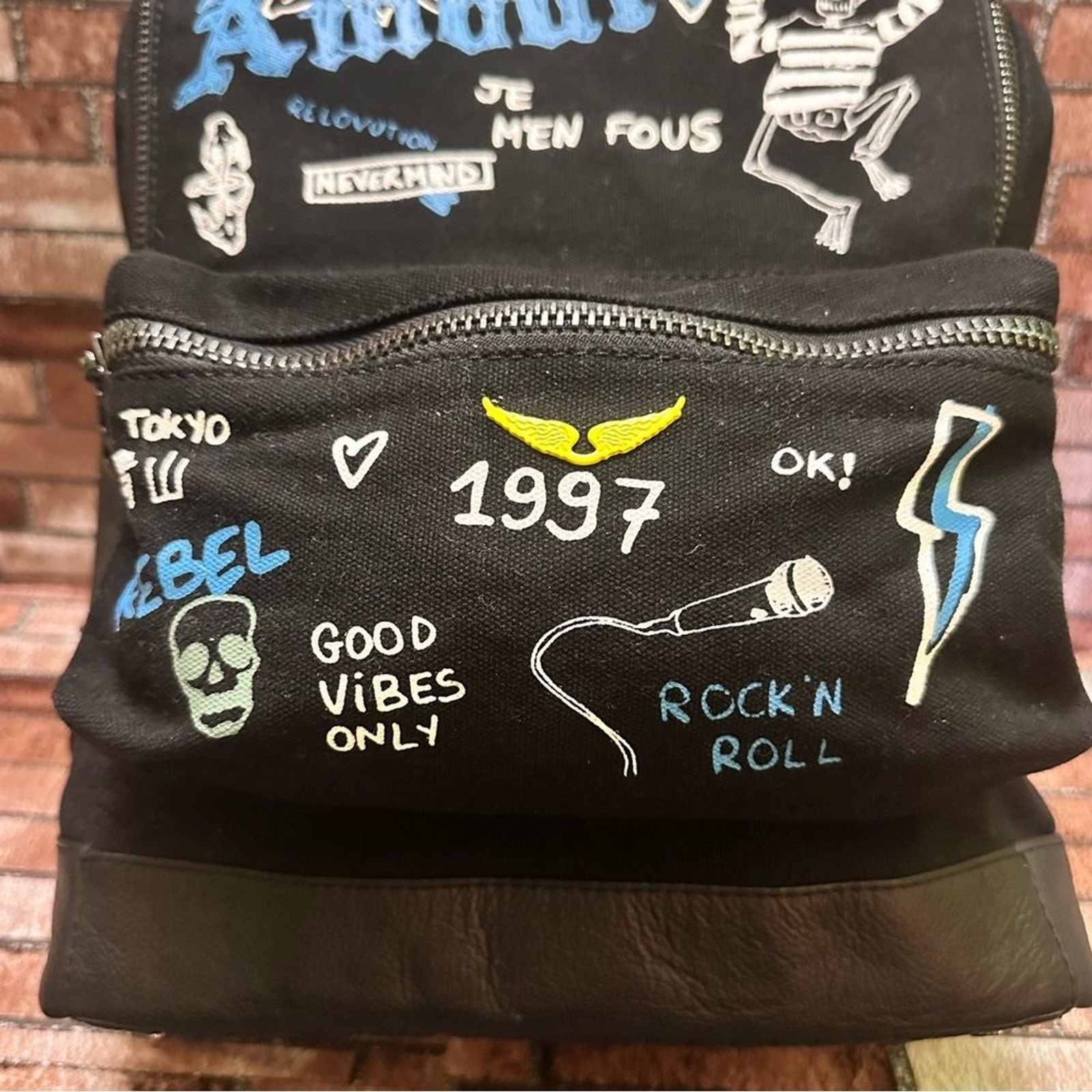 ZADIG & VOLTAIRE Black Graphic Men's Backpack RARE image 6