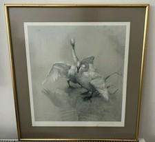Vernon Ward Signed Art Print  Swans– Framed & Glazed Vintage Wall Art Home Decor
