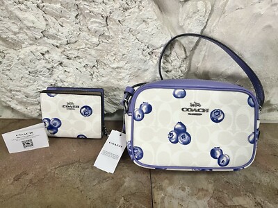 Coach CR176 Mini Jamie Camera Crossbody Bag Purse Blueberry Sig + Snap Wallet   