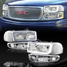 For 2001-2006 GMC Yukon 1500 Denali G2 DRL LED Chrome Clear Headlights+Bumper 4P