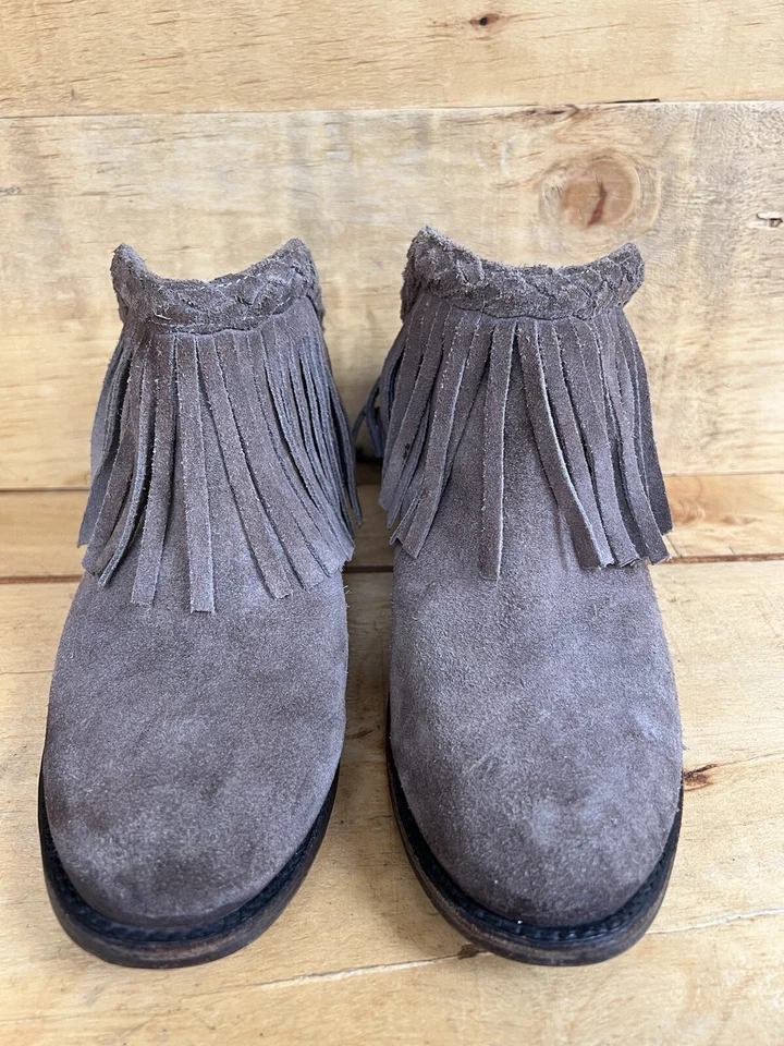 Freebird by Steven Lucy Fringed Brown Leather Slip-On Mule Ankle Booties Size 10 - Image 2 of 4