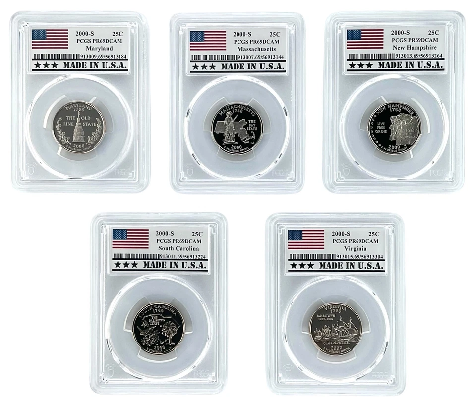 2000 S Clad Quarter 5 Coin Set PCGS PR69 DCAM - Made In USA Holder w/Case - Image 2 of 3