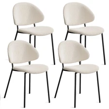 Set of 4 Dining Chairs Boucle/PU Upholstered Chairs for Kitchen Dining Room