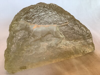 Vintage Acrylic Staue Figure English Pointer Hunting Dog Silhouette Within Rock