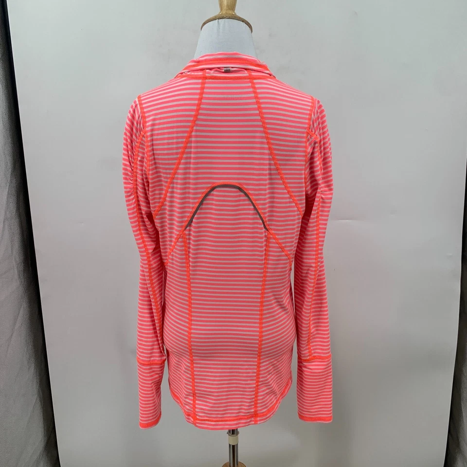 Camisa Zella Manga Larga Mujer M Mediana Rosa Neón Rayas Pulgares Correr Foto 3 de 4