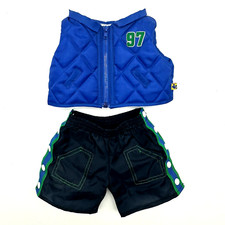 Build a Bear Blue 97 Puffer Quilted Vest Shirt Break Away Pants Teddy Clothes