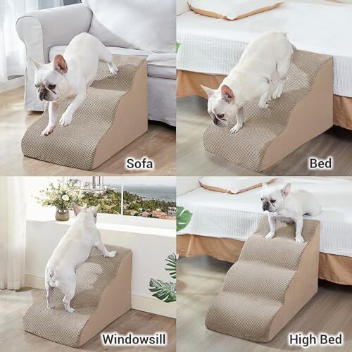 Dog Stairs Ramps for Large Medium 4 Step (H19.7'') Dog Ramp Tan Dog