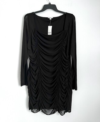 Bar III Plus 4X Mesh Overlay Ruched Bodycon Mini Dress In Black