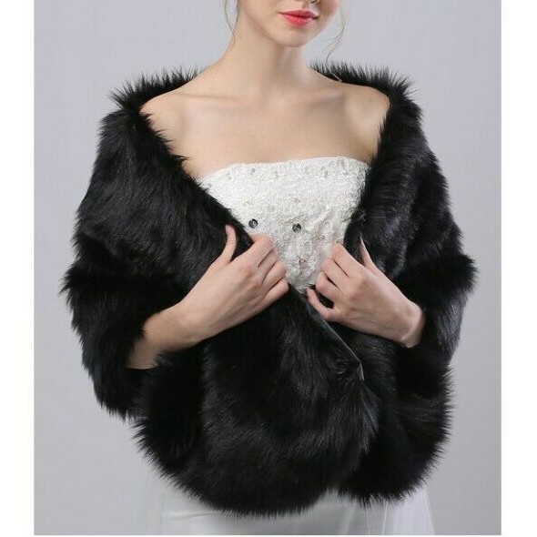 Faux Fur Black Shrug Formal Bridal Wrap Bolero eBay