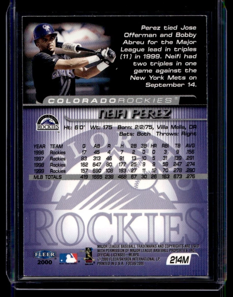 Fleer Focus 2000 error lámina púrpura falta 1/1 Neifi Pérez #214M Foto 2 de 2