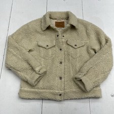 Levi  s Beige Teddy Sherpa Button Front Trucker Jacket Women  s Size Medium