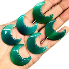 6 Pcs Natural Green Onyx Moon 33.8-34.5mm Beautiful Green Wholesale Gemstones