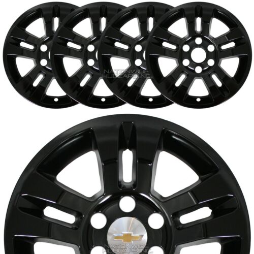 4 GLOSS BLACK 14-20 SILVERADO TAHOE 18" Wheel Skins Hub Caps Aluminum Rim Covers - Picture 1 of 10