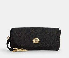 NWT Coach CZ207 Sunglass Case In Signature Canvas Walnut Black Gold Hardware
