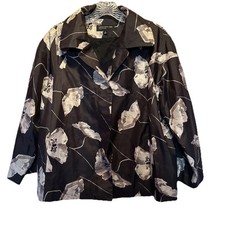 100 Silk Sz 10 Black White Poppy Print Blazer By Jones New York NWT