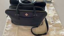 Tory Burch Georgia Pebbled Double Zip Satchel Black Leather dust cover 558 new