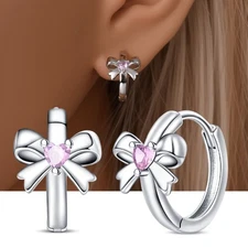 PANDACH 925 Sterling Silver Bow Huggie Hoop Earrings For Women Jewelry Gifts USA