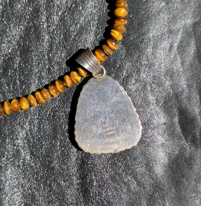 手工老虎眼纯银项链带吊坠 18 英寸长 — 第 3/3 张图片