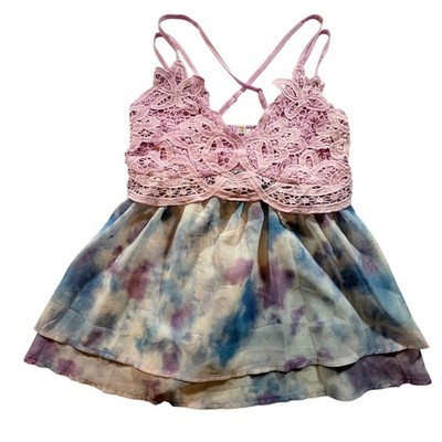Feager Lace Crochet Tie Dye Cami Top Womens XL Boho Tiered Ruffle Tank