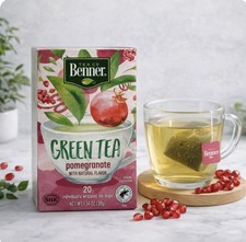 Benner Green Tea Pomegranate 20 Wrapped Tea Bags Natural Flavor - 2 Pack!