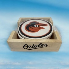 Baltimore Orioles Mascot Coaster Set Wooden Box Holder MLB Open Box